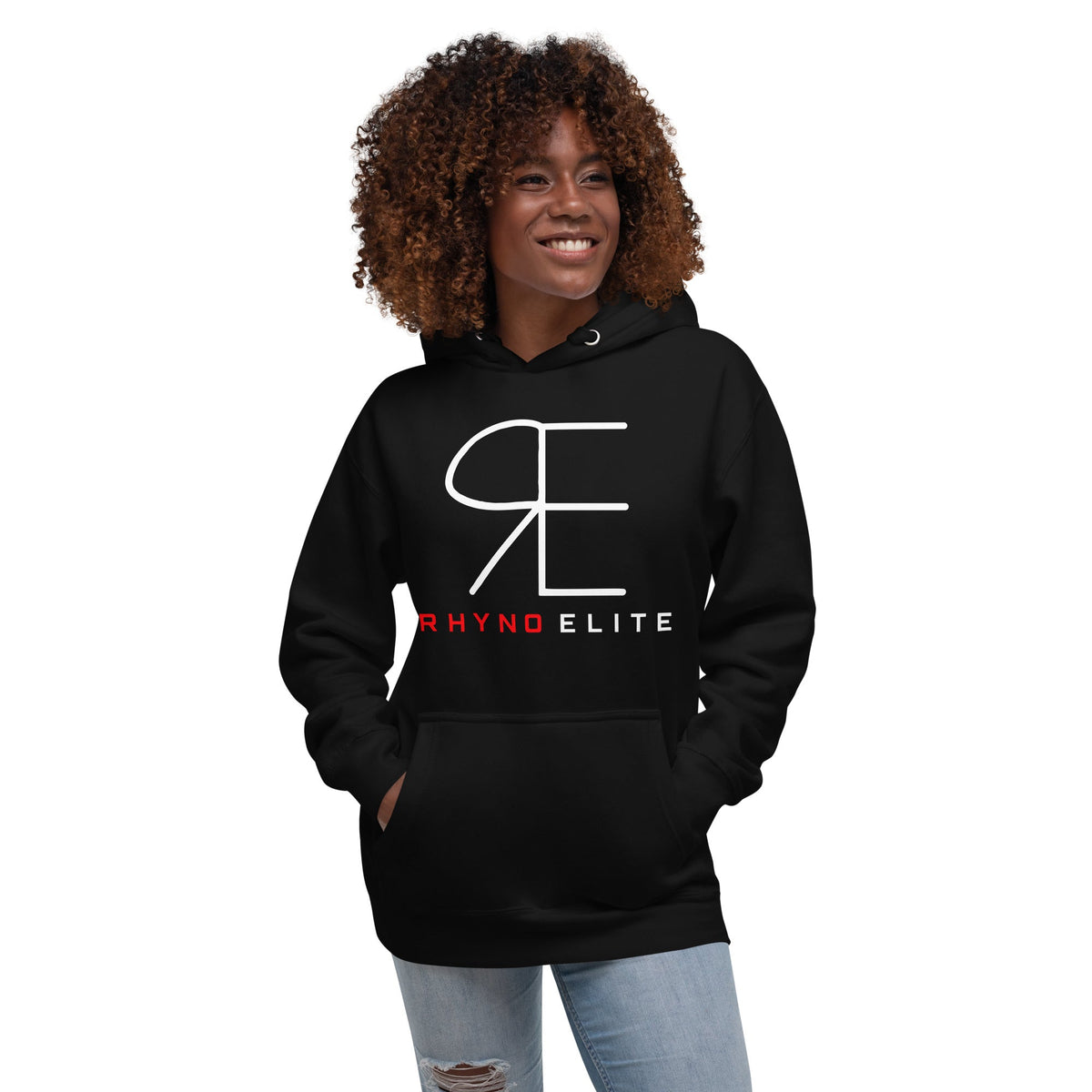 Rhyno Elite Signature Hoodie in black, front view alternate angle