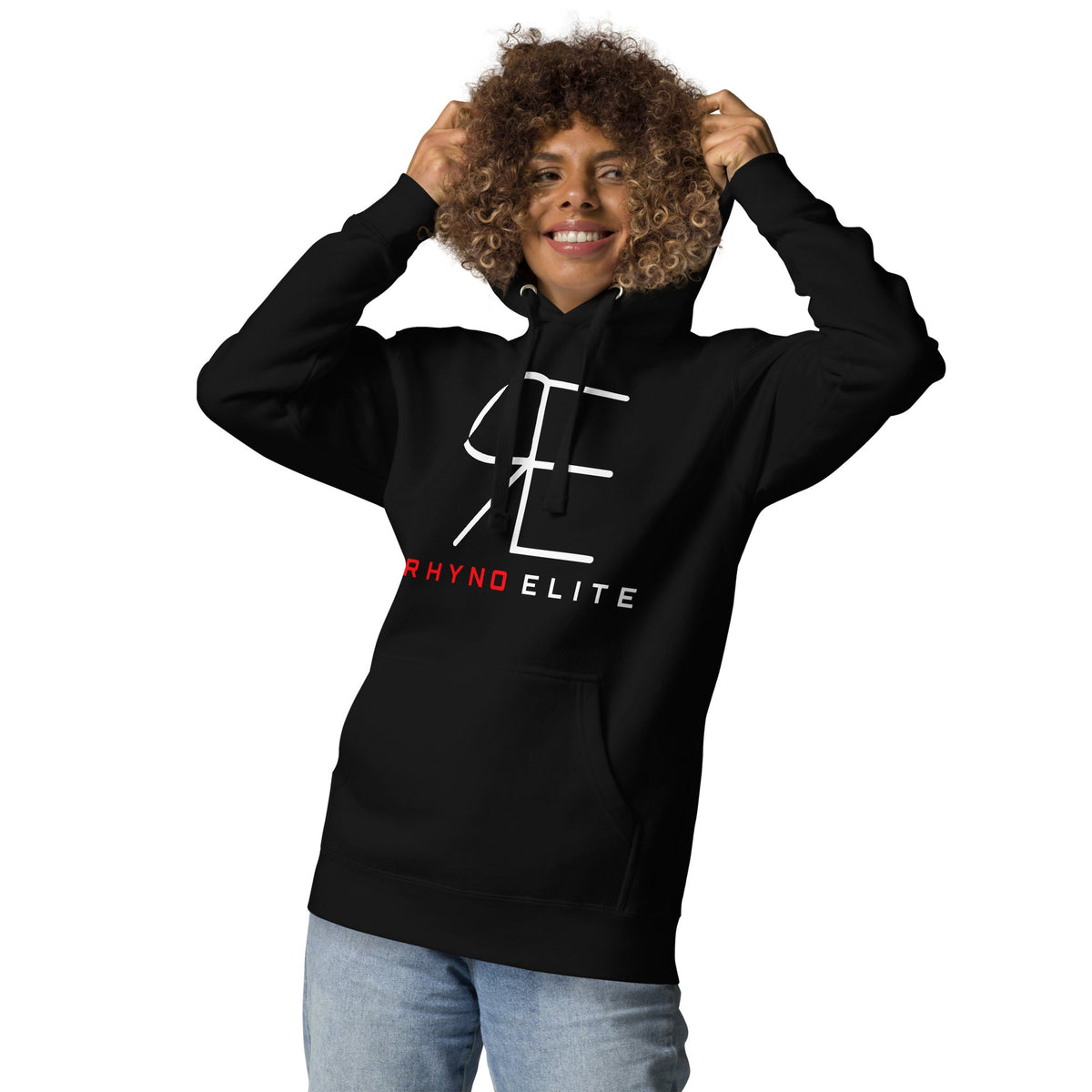 Rhyno Elite Signature Hoodie in black, flat lay front view